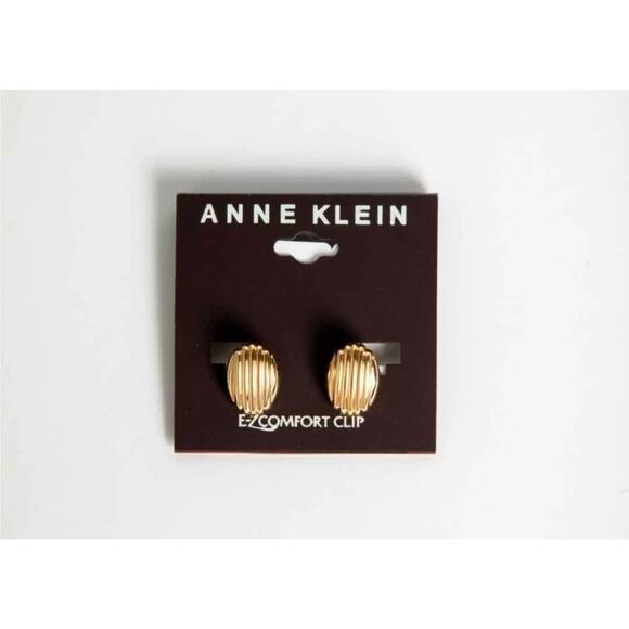 Anne Klein Gold-Tone Ridged Button EZ Comfort Clip-On earrings, NEW - Picture 1 of 3